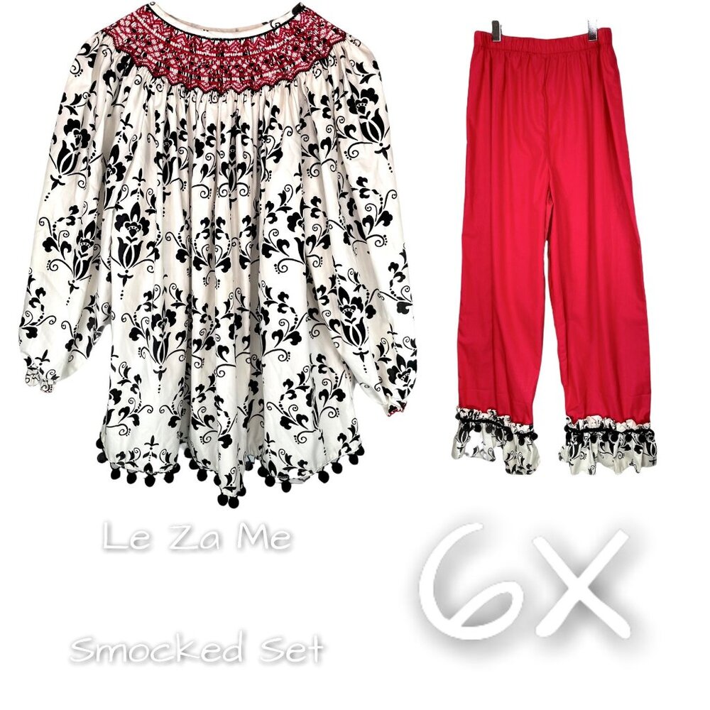 Le Za Me Girls Winter Christmas Holiday Smocked Matching Outfit Set 6X / 6